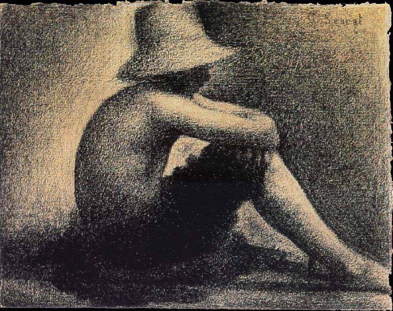 Georges Seurat The Youngster Wearing hat sat on the Lawn Germany oil painting art
